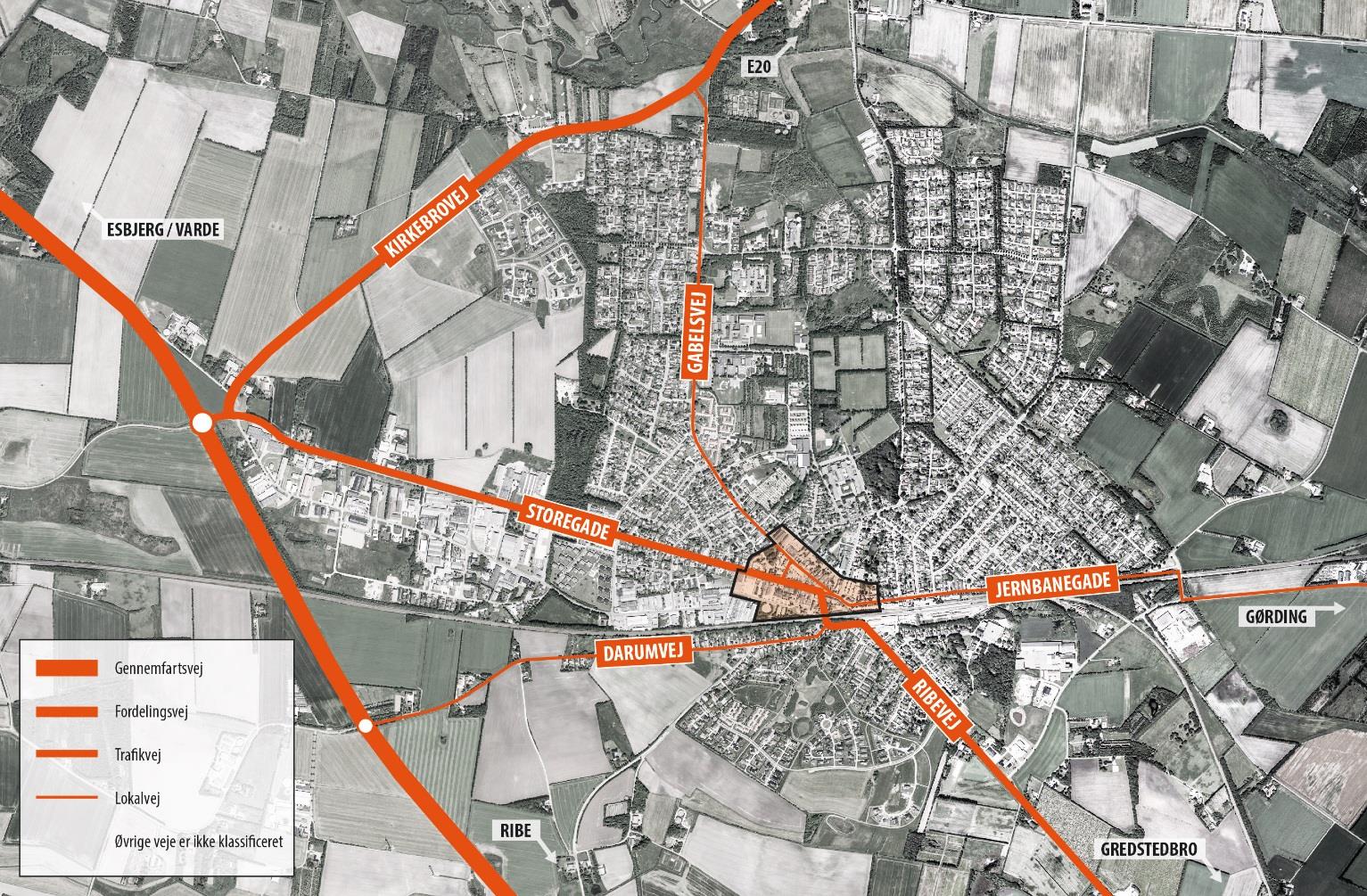 Figur 6 Forslag til fremtidig klassificering af overordnede veje i Bramming. (klik på billedet for at åbne i et større vindue)